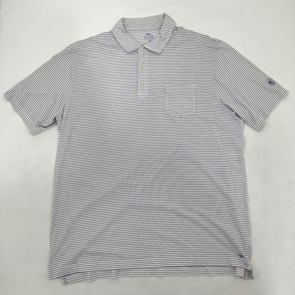Peter Millar Seaside Wash Mens XXL Polo Shirt White Purple Striped Short Sleeve - Picture 1 of 10